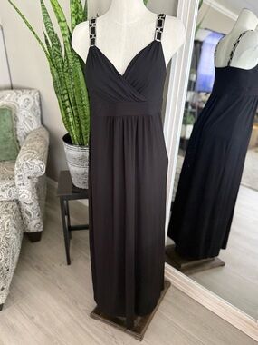 👗Chico's Black Maxi Dress with Metal-Link Straps
